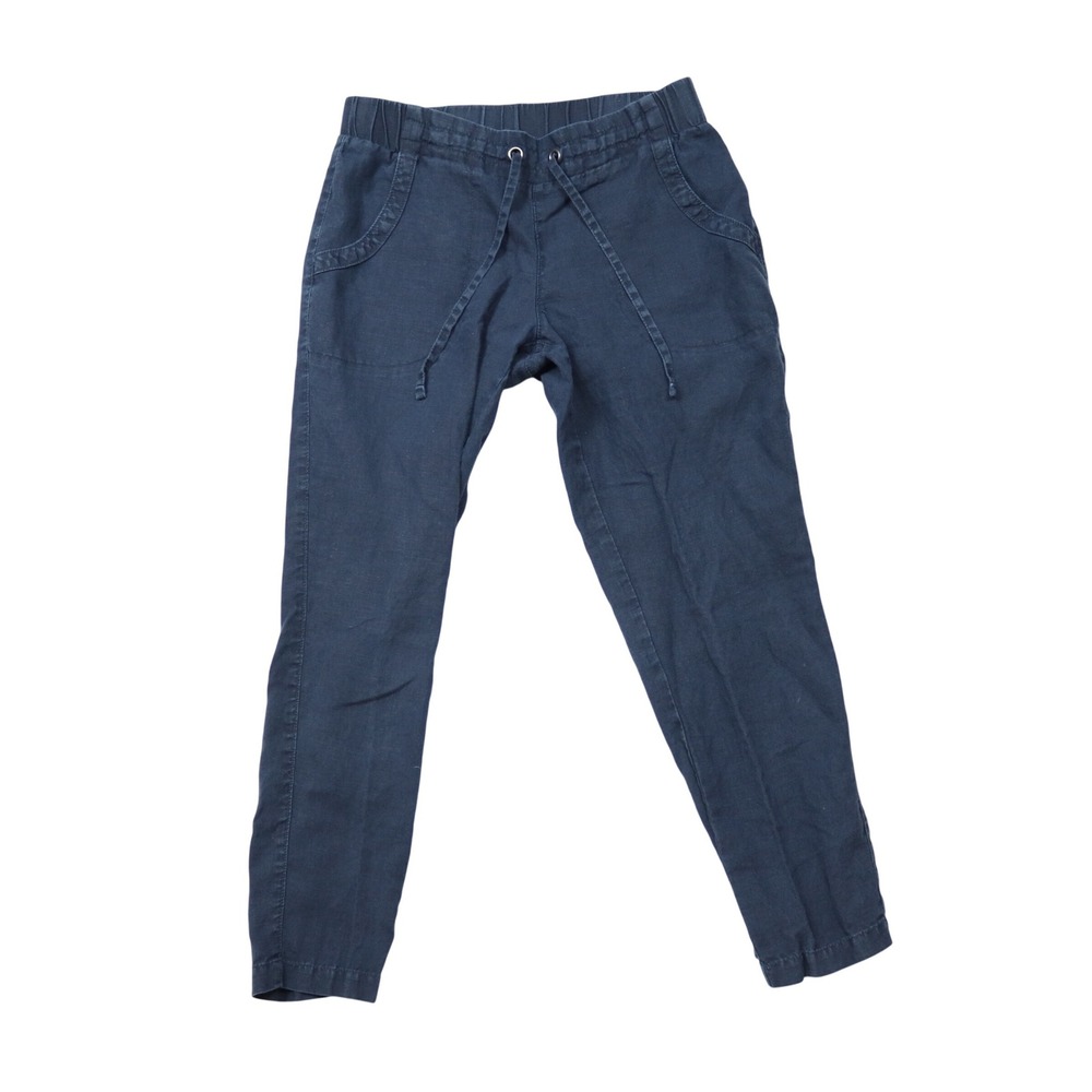 Athleta Womens Navy Blue 100% Linen Drawstring‎ Tapered Pants Size 0 RN 54023